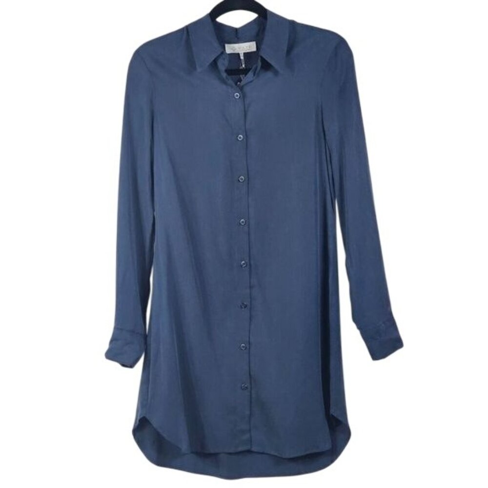 WAYF Button Front‎ Shirt Dress Sz XS Navy Mini Rayon Preppy Soft Relaxed Fit